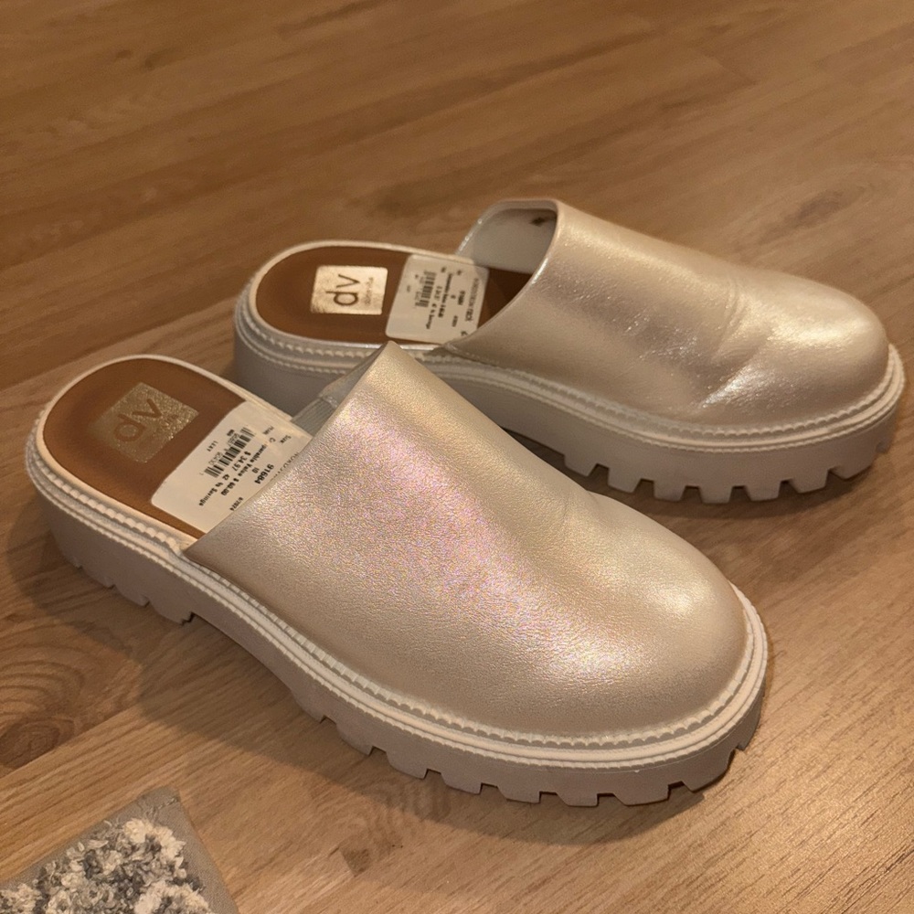 Pearl Cream Mules with Chunky Rugged Sole